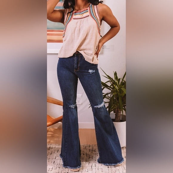 MACA EMBROIDERED MULTICOLORED GAUGE CREAM TOP M - Picture 3 of 16